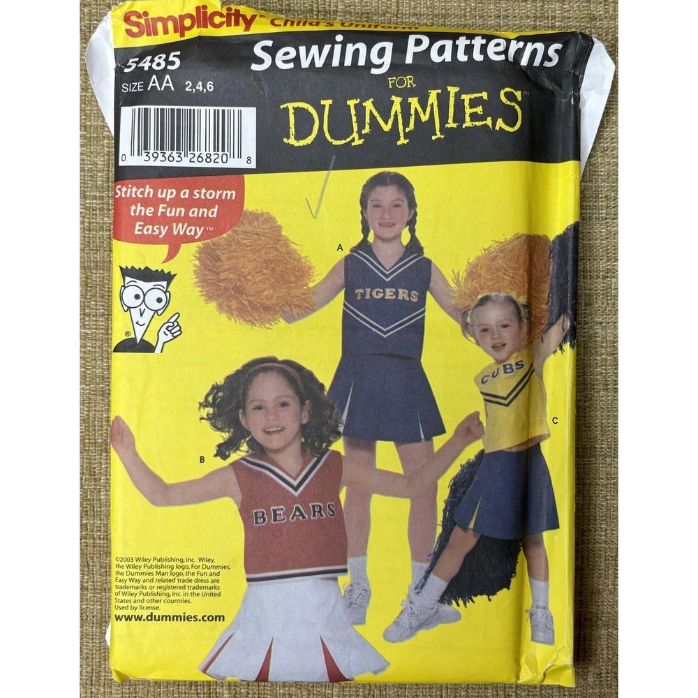 Simplicity 5485 Sewing Patterns for Dummies Kids Cheerleader Uniform 2-6 UNCUT
